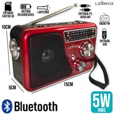 Caixa de Som Bluetooth Retrô LES-1780 Lehmox - Vermelha